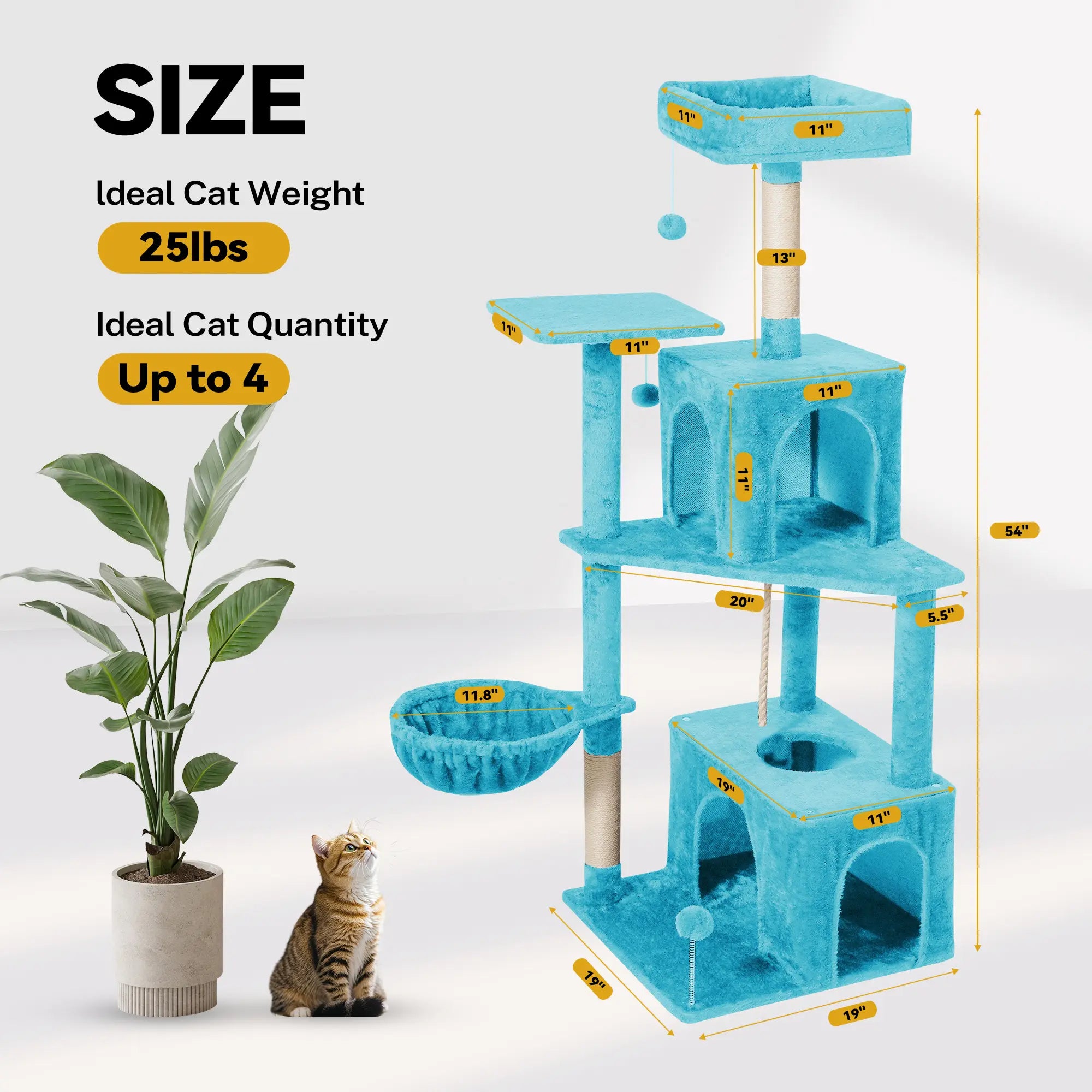 [Summer Vibes] Wecharmer Cat Tree / Tower for Indoor with Green Leaves, Cat Condo Cozy Plush House with Hang Ball, Pet Furniture with Scratching Posts Cat Tree