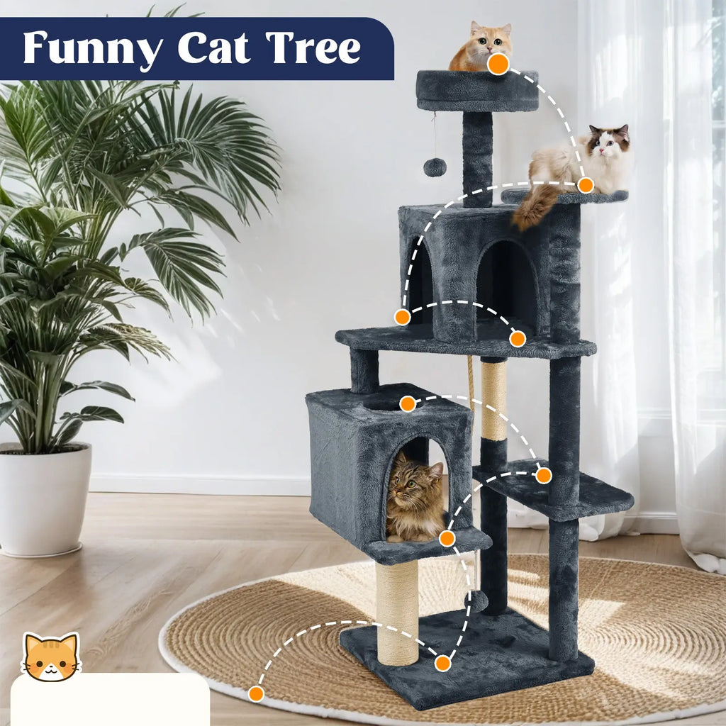 [Summer Vibes] Wecharmer Cat Tree / Tower for Indoor with Green Leaves, Cat Condo Cozy Plush House with Hang Ball, Pet Furniture with Scratching Posts Cat Tree