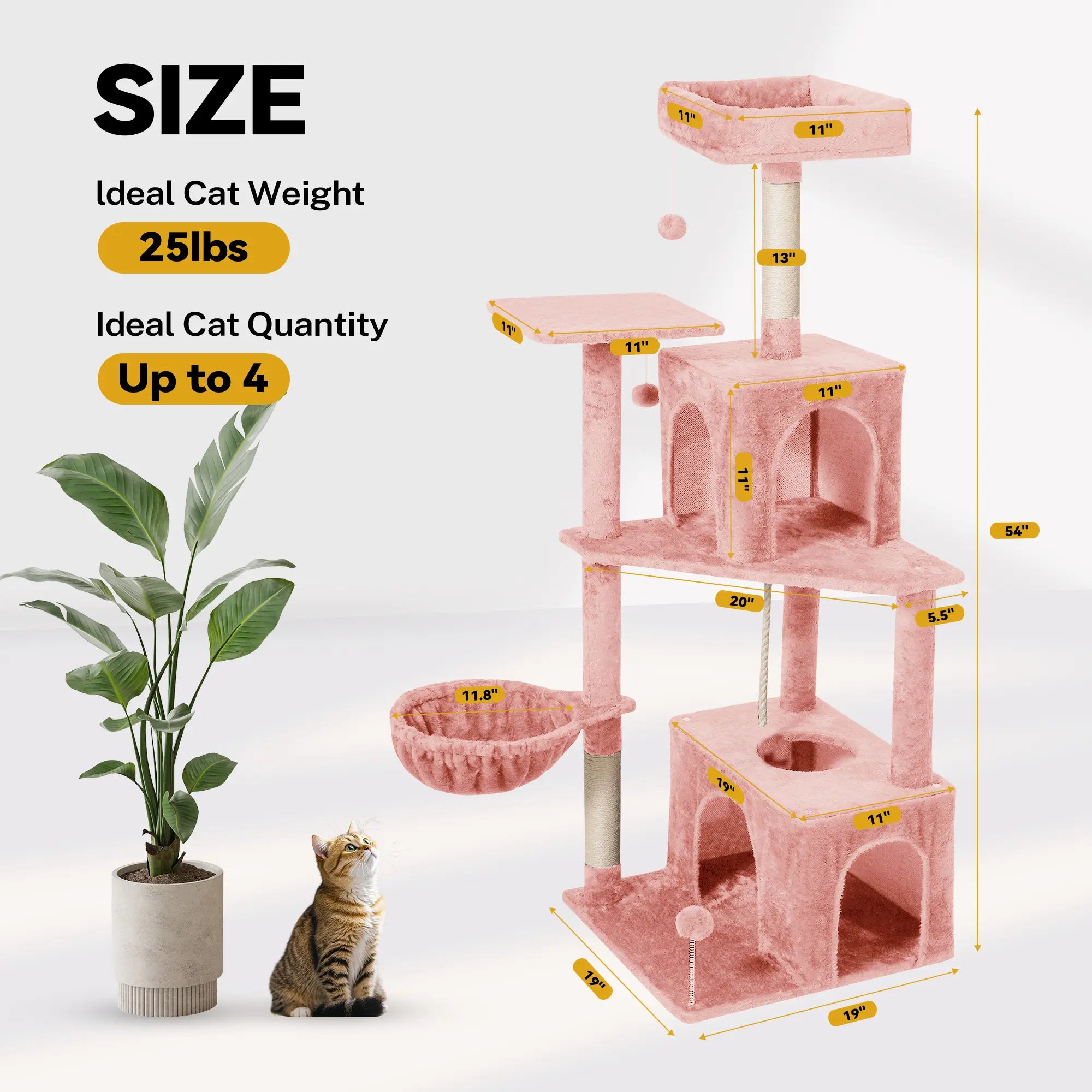 [Summer Vibes] Wecharmer Cat Tree / Tower for Indoor with Green Leaves, Cat Condo Cozy Plush House with Hang Ball, Pet Furniture with Scratching Posts Cat Tree