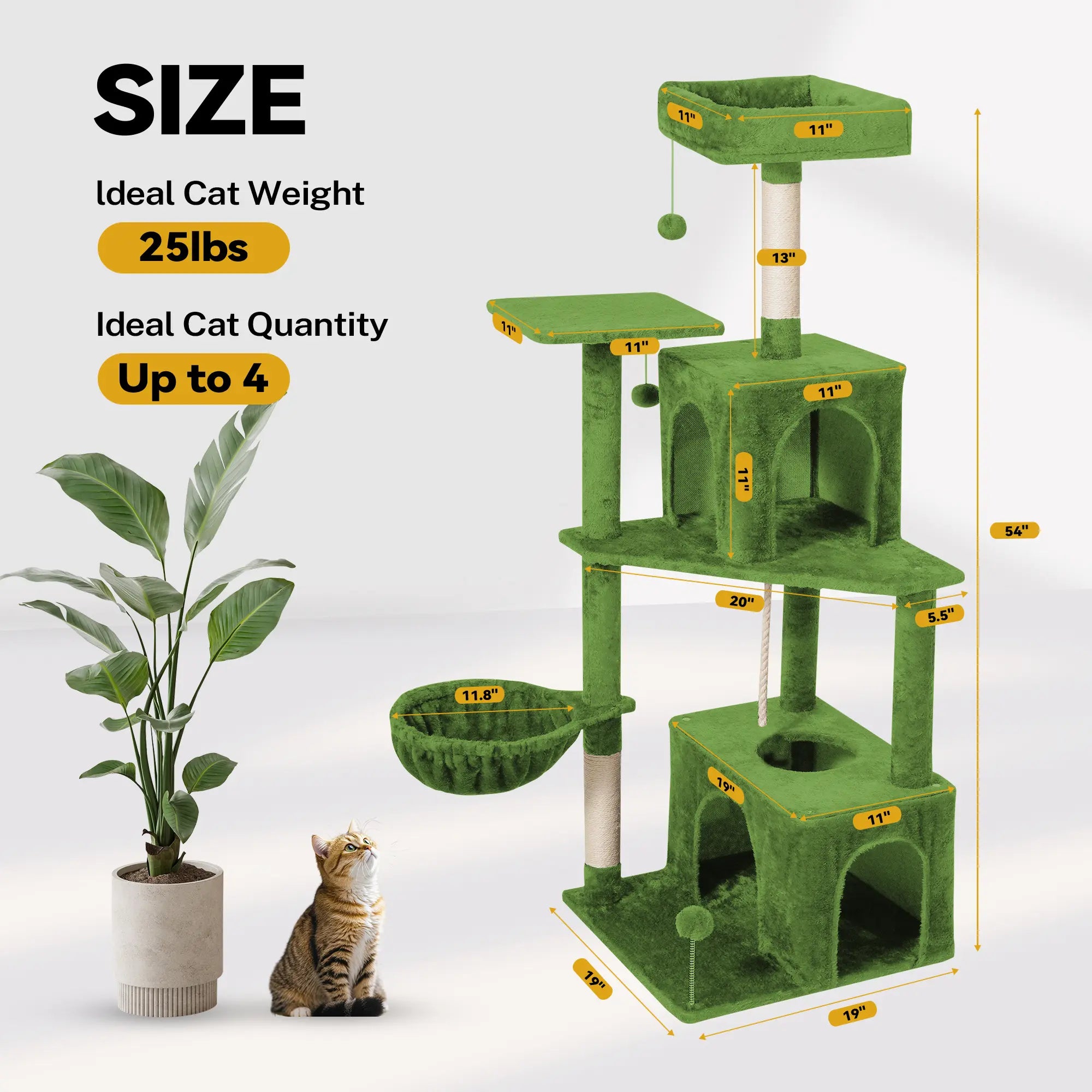 [Summer Vibes] Wecharmer Cat Tree / Tower for Indoor with Green Leaves, Cat Condo Cozy Plush House with Hang Ball, Pet Furniture with Scratching Posts Cat Tree
