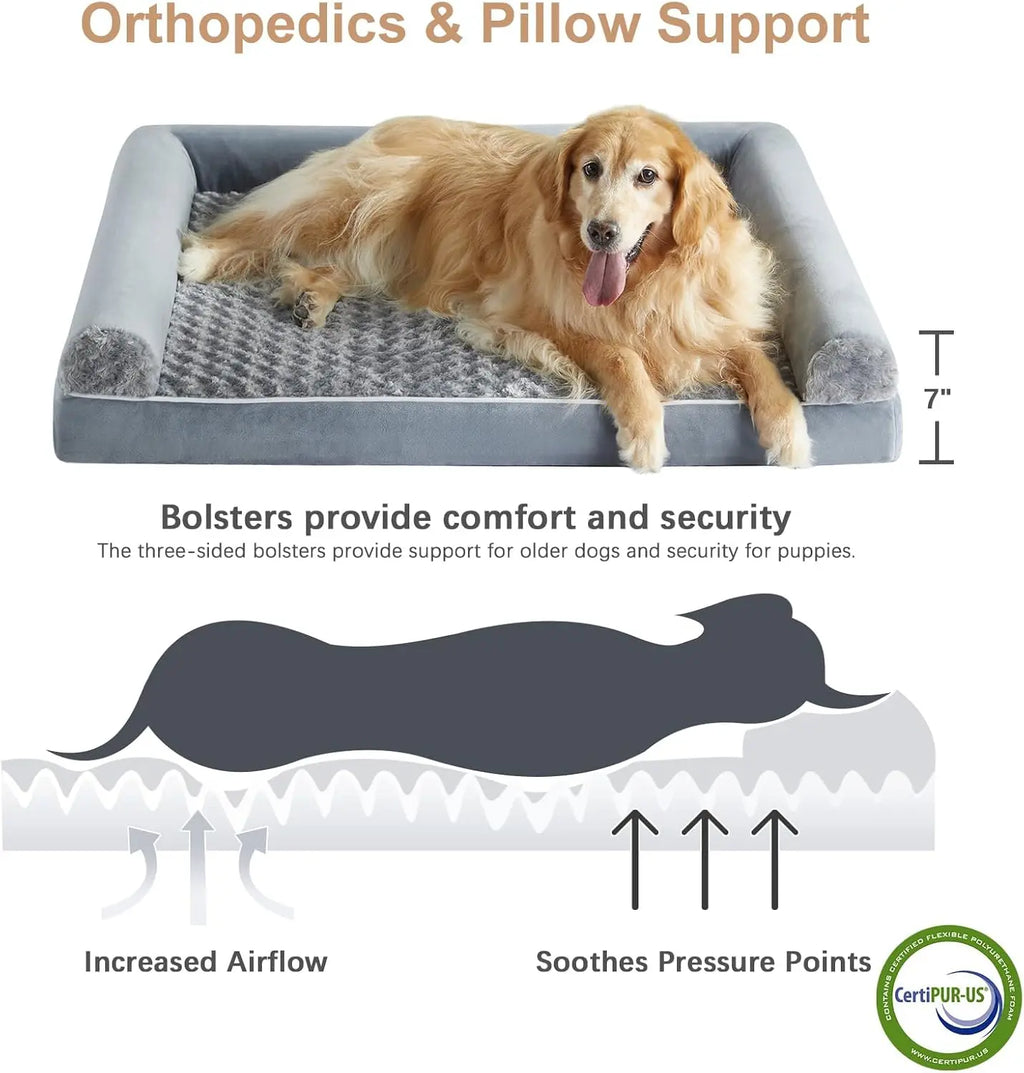 Summervibes BFPETHOME Orthopedic Self-Warming Calming Dog Bed for Medium-Large Dogs, Waterproof Couch Pet Bed with Removable Washable Cover