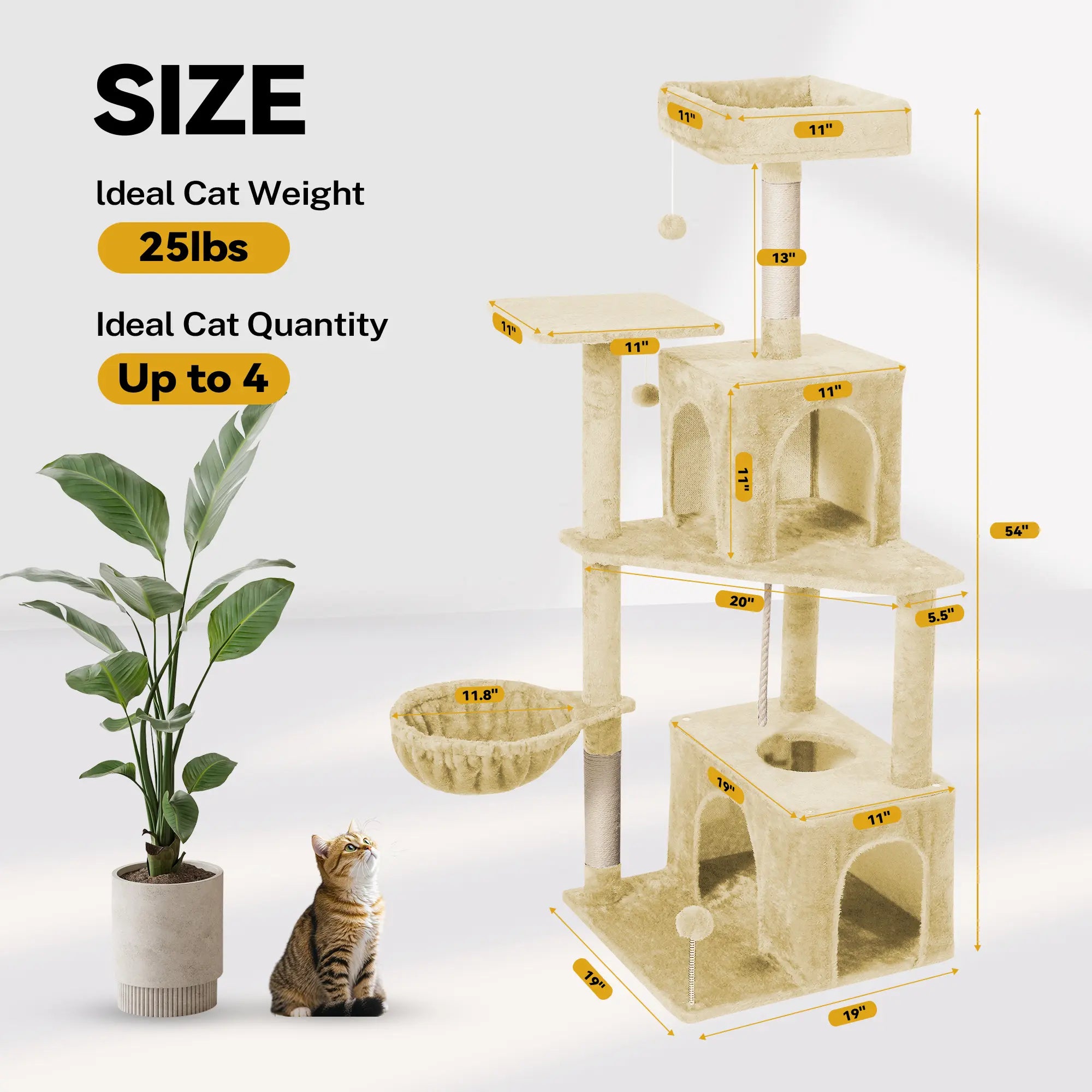 [Summer Vibes] Wecharmer Cat Tree / Tower for Indoor with Green Leaves, Cat Condo Cozy Plush House with Hang Ball, Pet Furniture with Scratching Posts Cat Tree