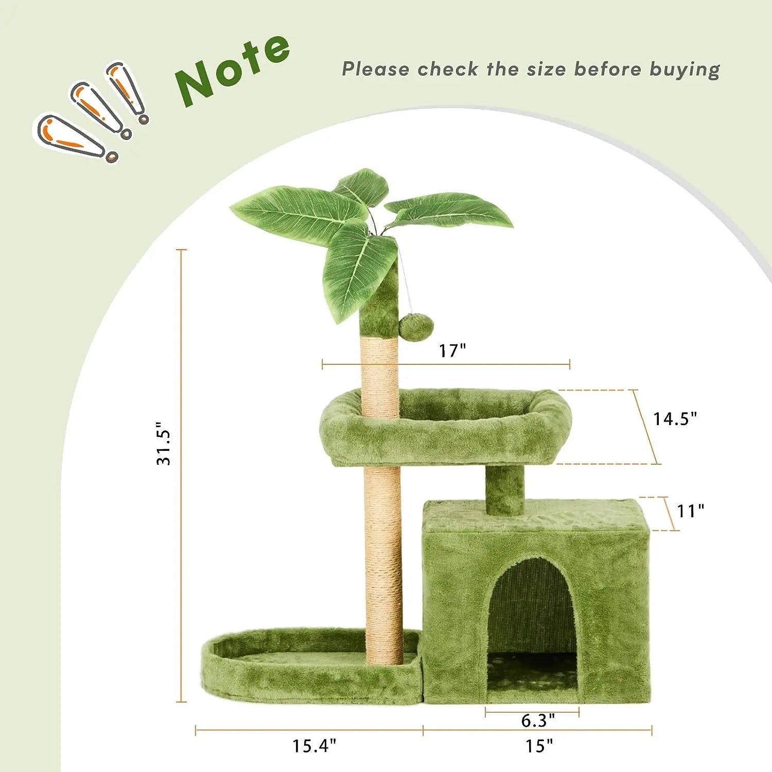 [Summer Vibes] Wecharmer Cat Tree / Tower for Indoor with Green Leaves, Cat Condo Cozy Plush House with Hang Ball, Pet Furniture with Scratching Posts Cat Tree